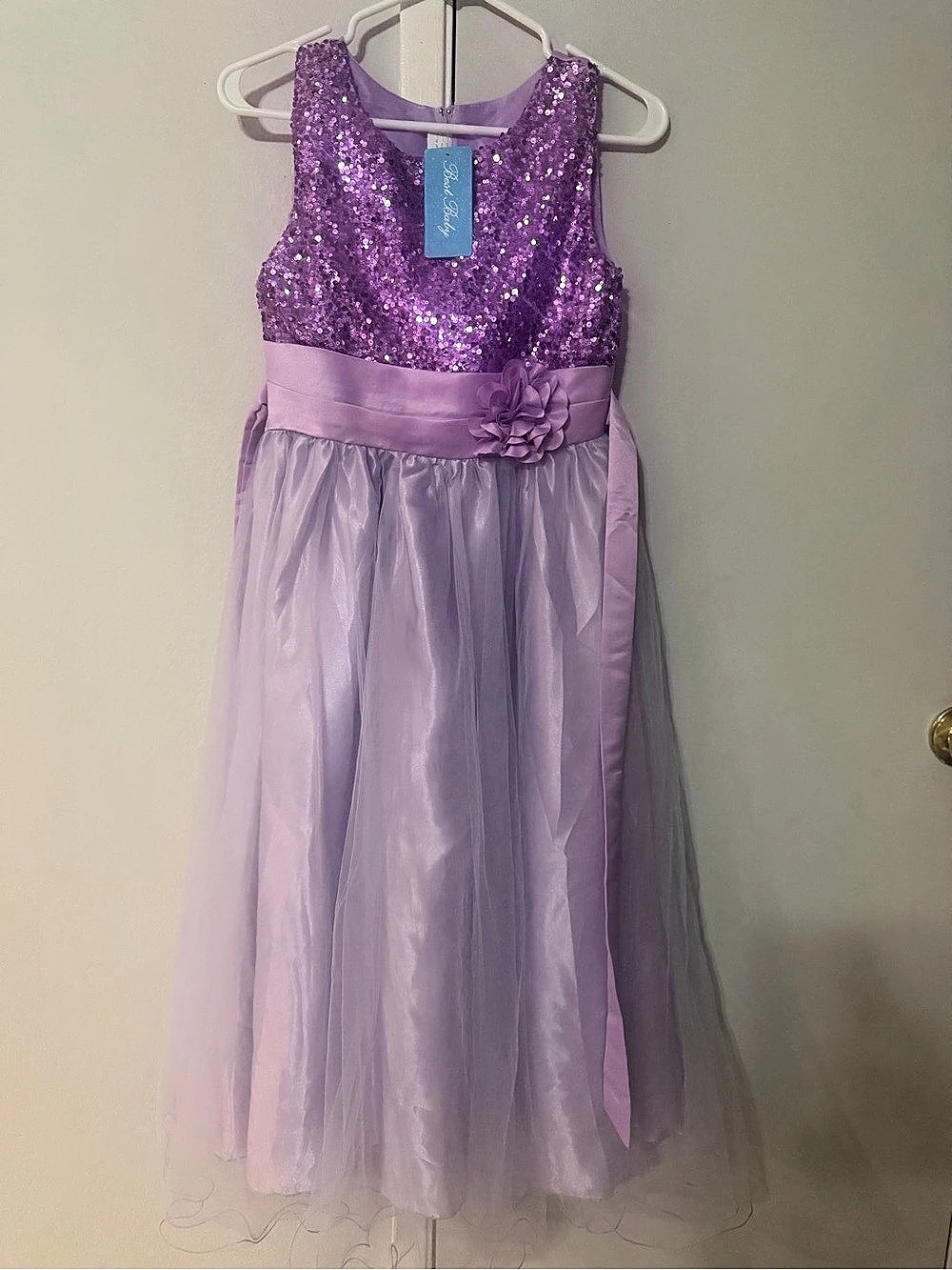 Girls Purple Sequin Tulle Formal Dress